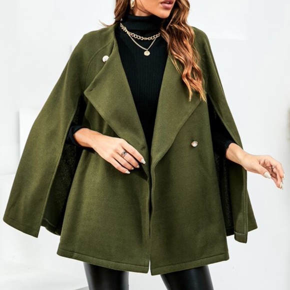 Cozy Black Button up Classic Cape Jacket Coat Work - Picture 8 of 14